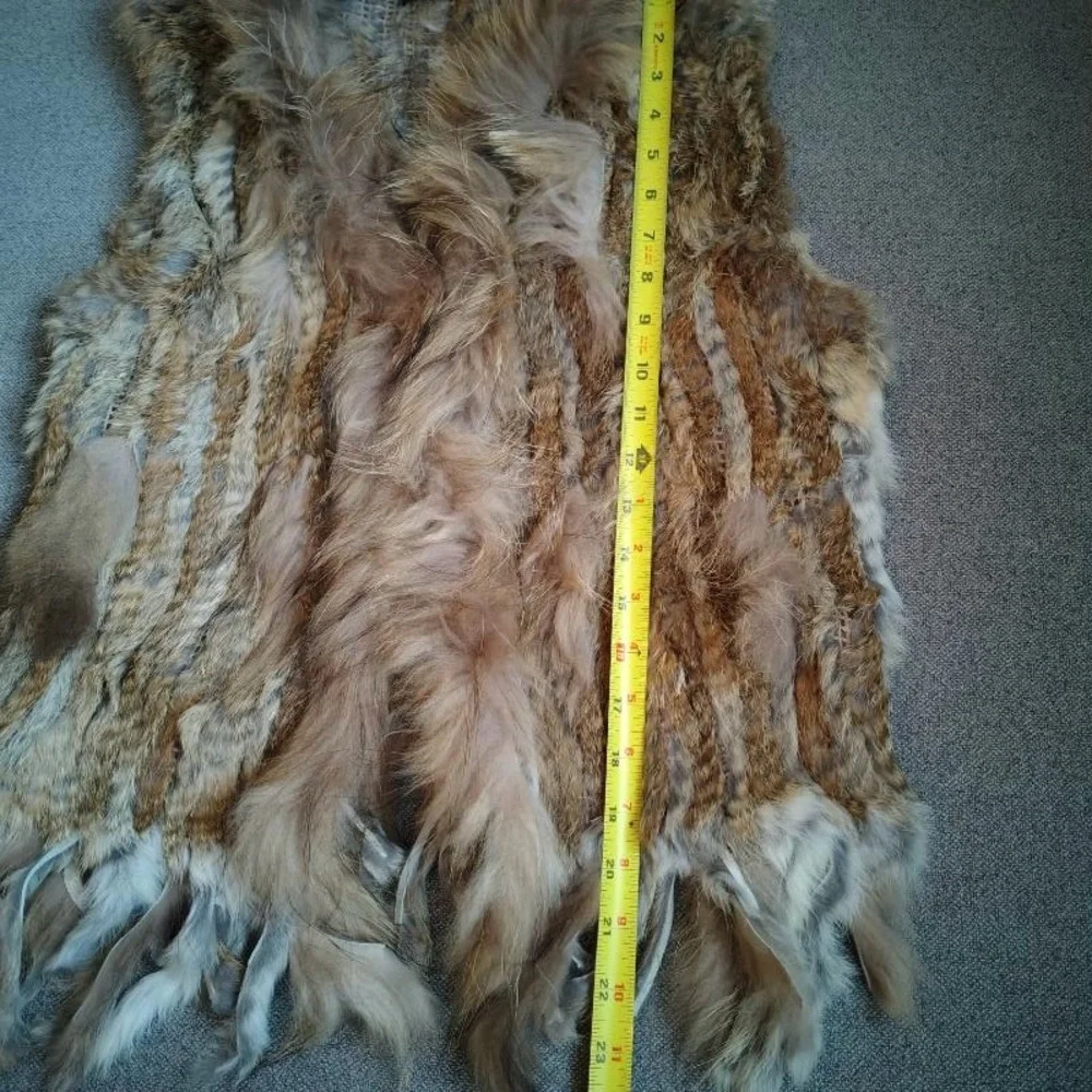 Meefur Rabbit Raccoon Hair Fur Vest Womens L Brown Long Fringe Twilight Victoria - Picture 7 of 15